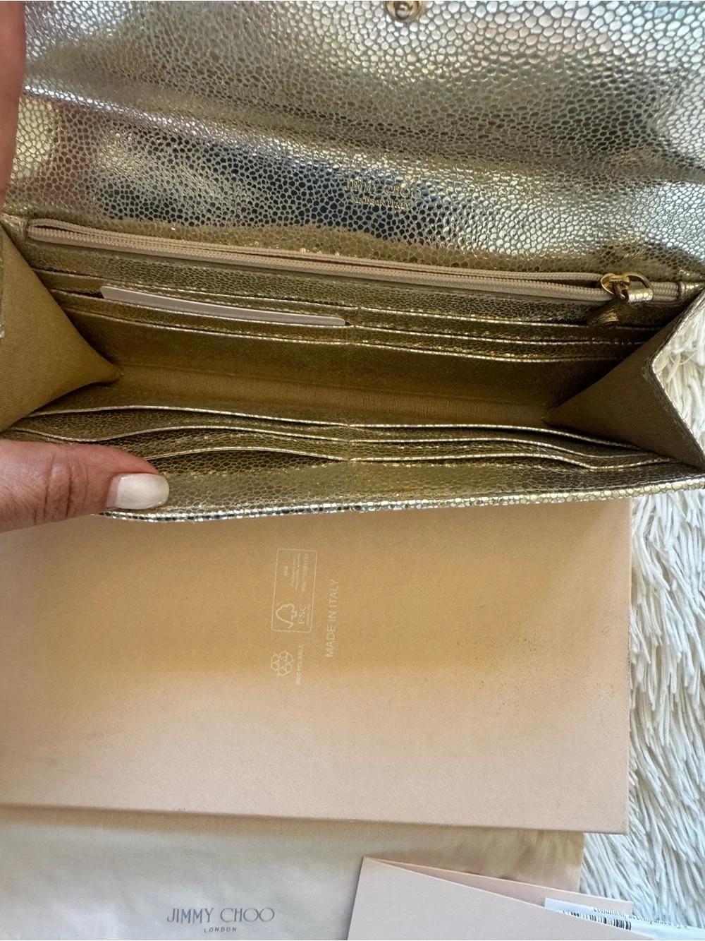 Jimmy Choo Metallic Gold Textured Clutch